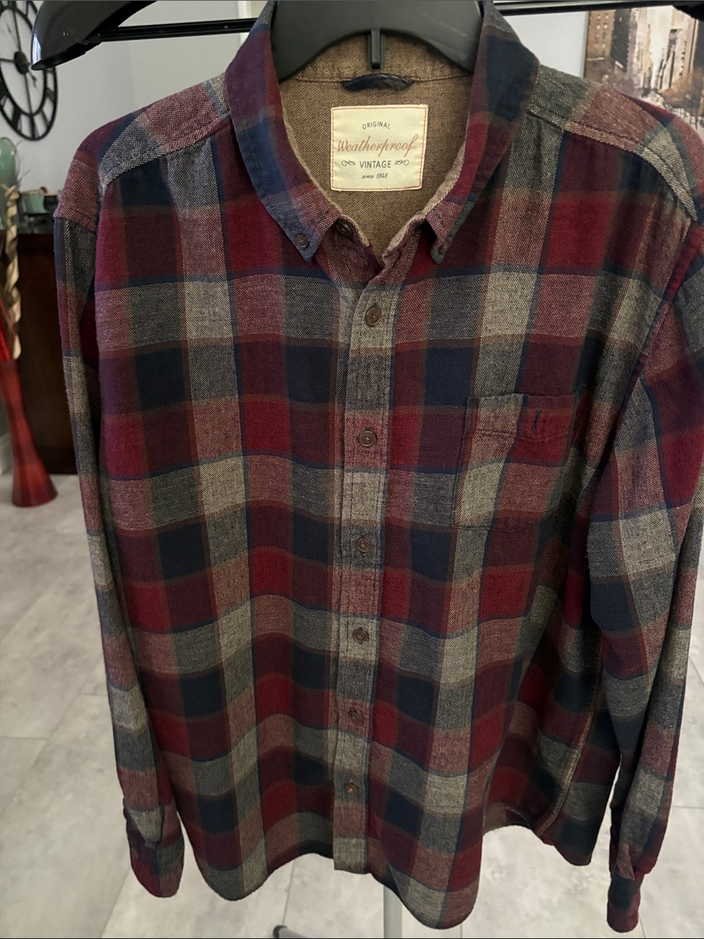 Weatherproof Men's Red & Blue Plaid Button-Down Flannel Shirt. Size XL